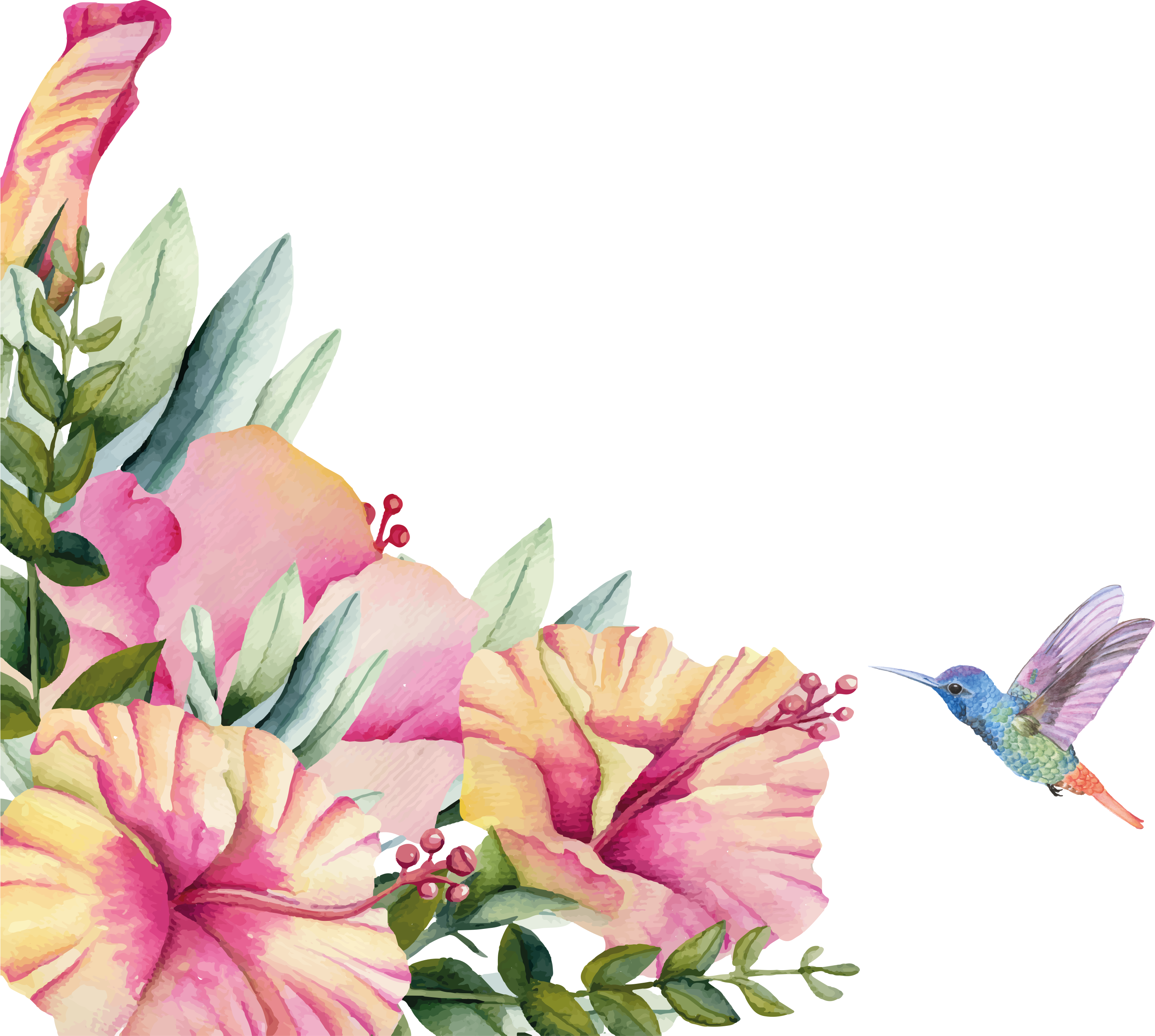 Tapis vinyle salle de bain fleurs avec colibri - TenStickers