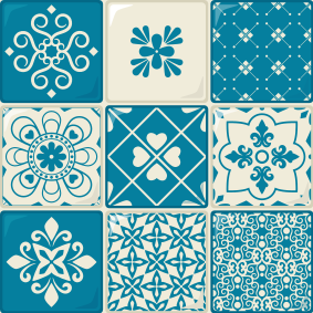 Tapis vinyle salle de bain motif gris et bleu - TenStickers