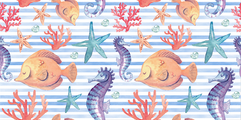 Tapis vinyle salle de bain carreaux vie marine - TenStickers