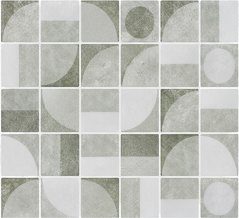 Tapis vinyle salle de bain formes imbriquées gris abstrait - TenStickers