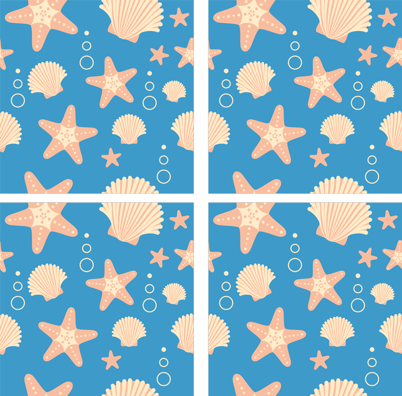 Tapis vinyle salle de bain étoiles de mer et coquillages - TenStickers