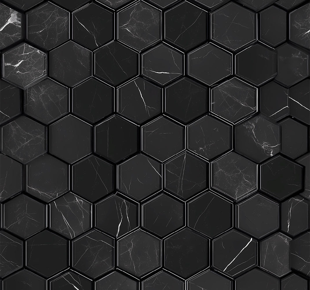 Tapis vinyle salle de bain hexagone noir - TenStickers