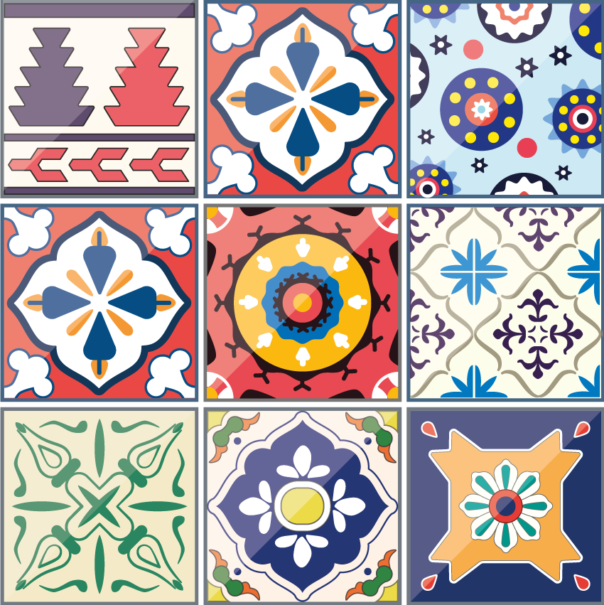 Tapis vinyle cuisine carreaux ornementaux colorés - TenStickers