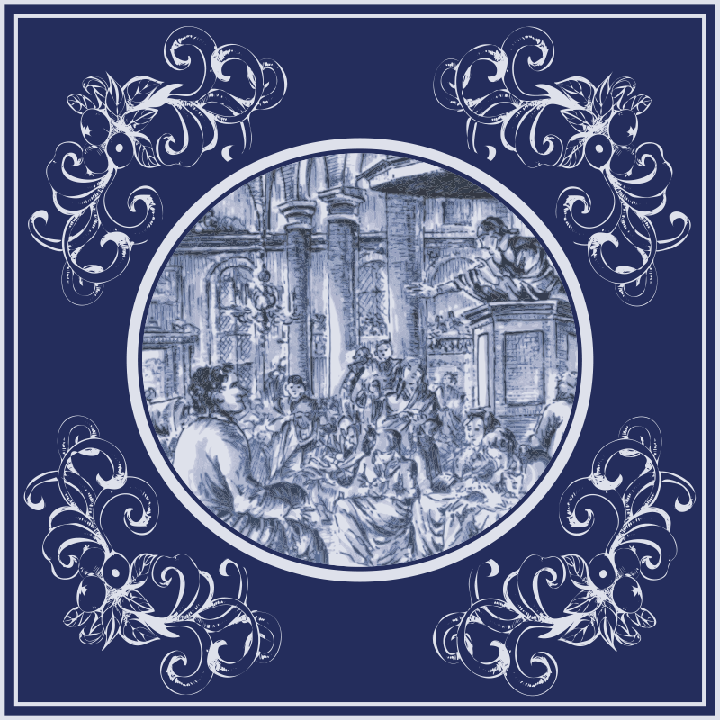 Tapis vinyle cuisine personnages delft en foule - TenStickers