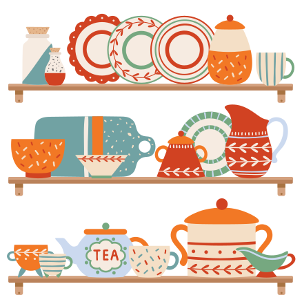 Tapis vinyle cuisine vaisselle de cuisine sur étagère - TenStickers