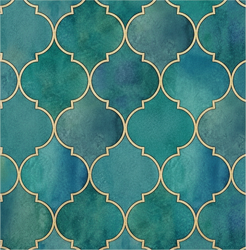 Tapis vinyle cuisine vert jade avec accents dorés - TenStickers