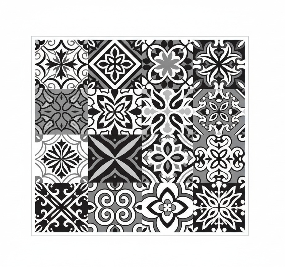 Tapis vinyle cuisine géométriques noirs contrastés - TenStickers