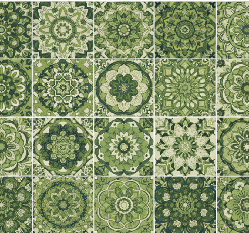 Tapis vinyle cuisine effet kaléidoscope vert mousse - TenStickers
