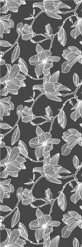 Tapis vinyle chambre design fleurs de magnolia gris et blanc - TenStickers