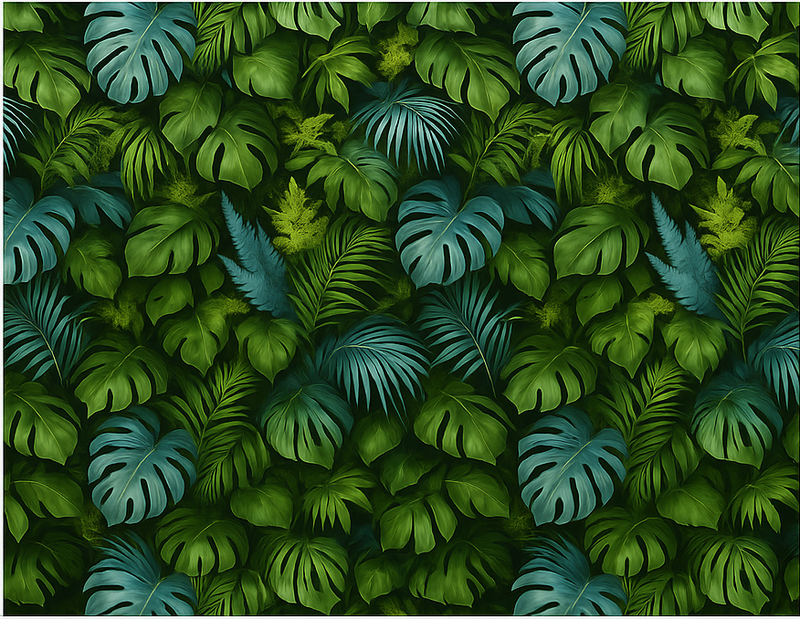 Tapis vinyle chambre feuilles vertes et bleues tropicales - TenStickers