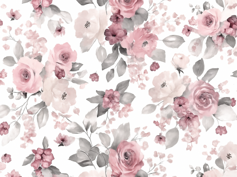 Tapis vinyle chambre motif fleurs délicates grises - TenStickers