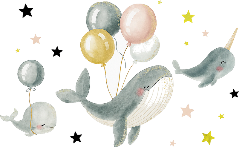 Tapis vinyle chambre baleines heureuses avec ballons - TenStickers