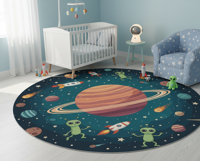 Tapis vinyle chambre illustration ronde aliens amusants - TenStickers