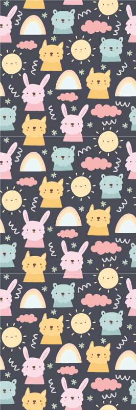 Tapis vinyle chambre animaux et arcs-en-ciel pastel - TenStickers