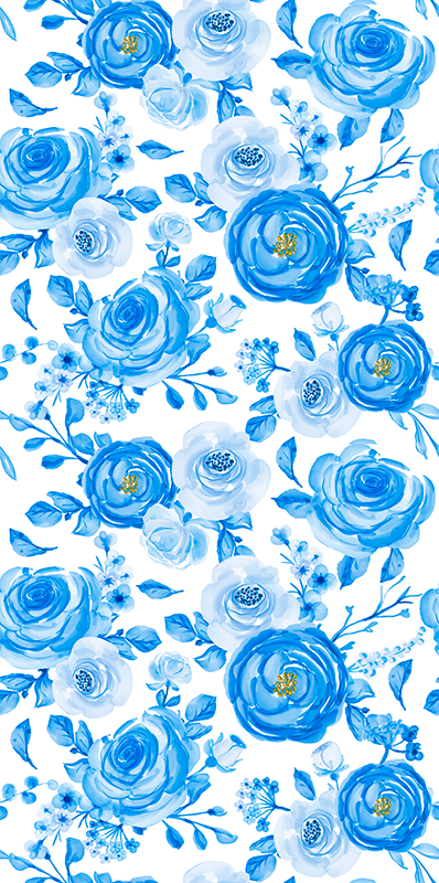 Tapis vinyle chambre style nordique fleurs bleues - TenStickers