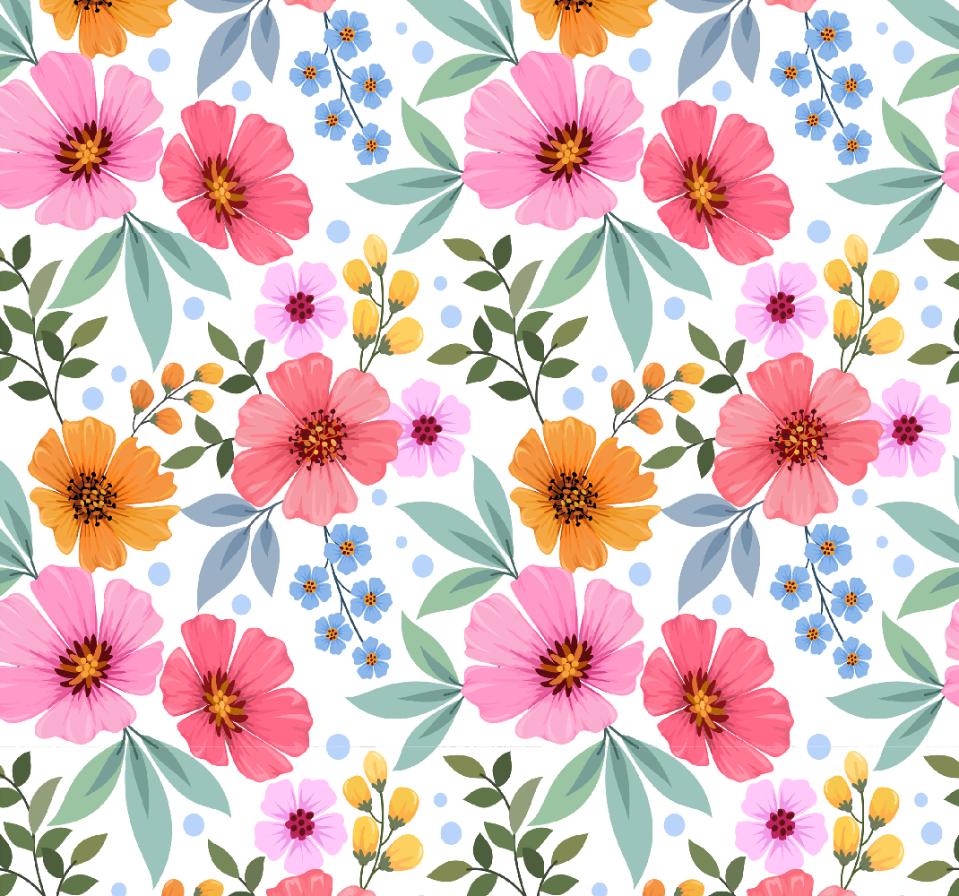 Tapis vinyle nature fleurs colorées sur fond blanc - TenStickers