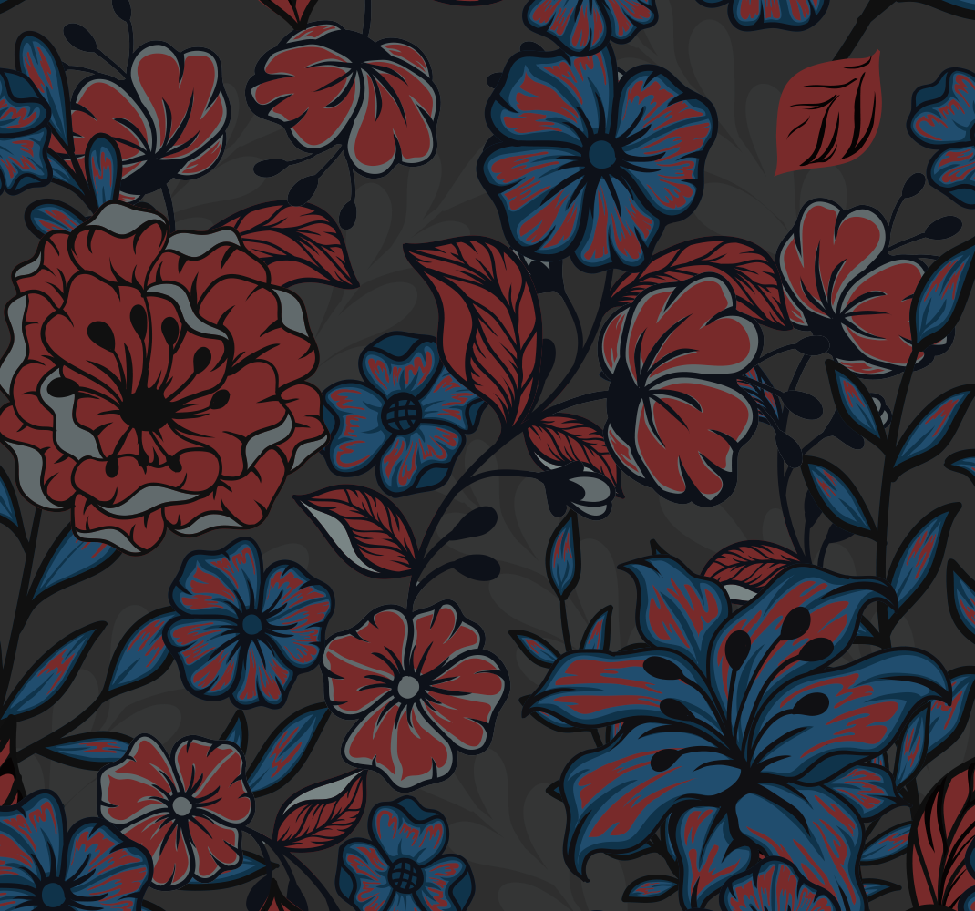 Tapis vinyle nature roses et feuilles aux couleurs sombres - TenStickers
