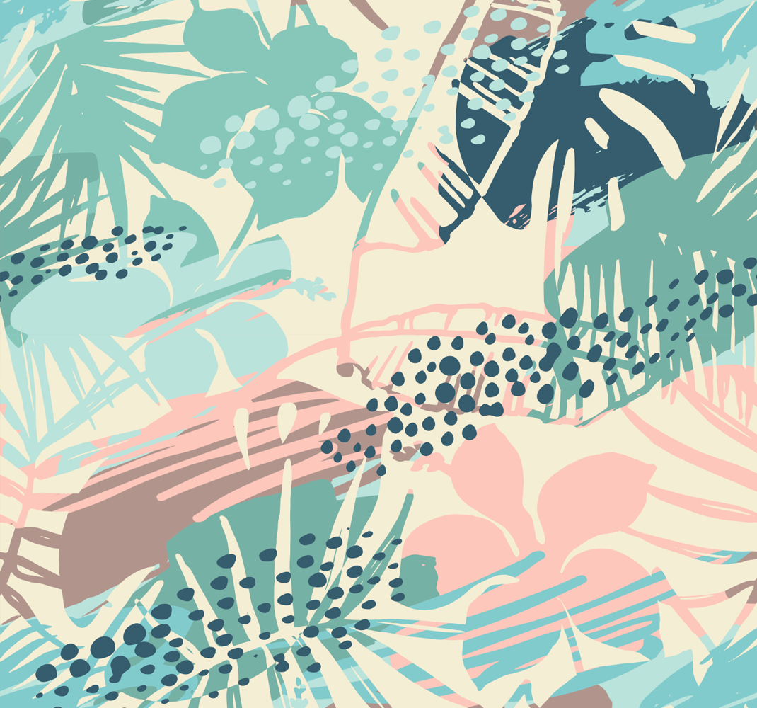 Tapis vinyle nature motifs tropicaux fleurs et points - TenStickers