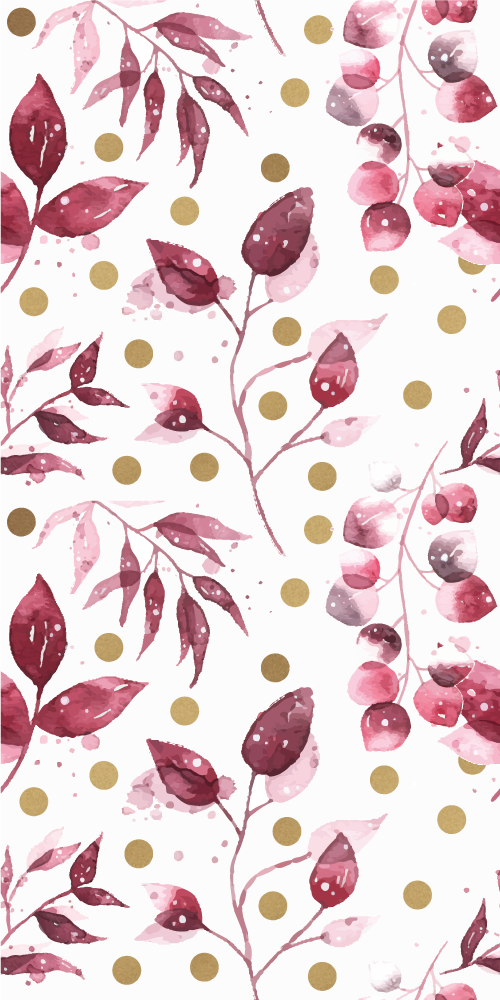 Tapis vinyle nature feuilles bordeaux avec pois dorés - TenStickers