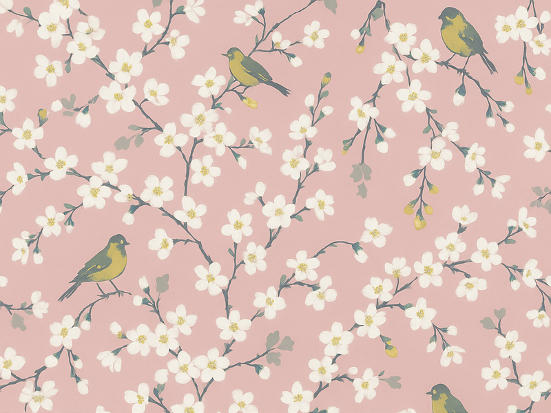 Tapis vinyle nature oiseaux des vergers roses - TenStickers