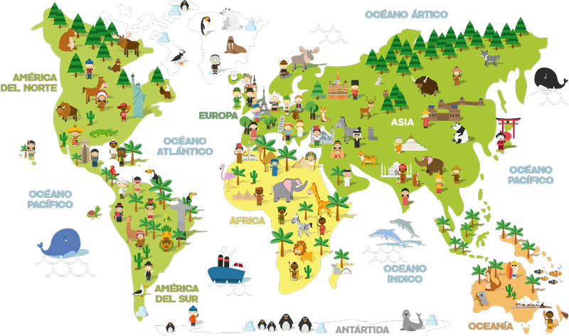 Tapis vinyle carte du monde pour enfants pays - TenStickers