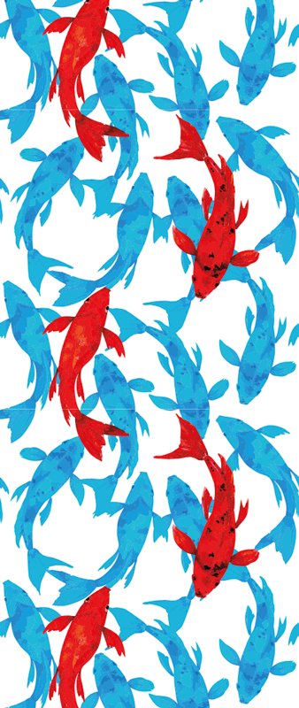 Tapis vinyle animal banc de poissons avec accent rouge - TenStickers