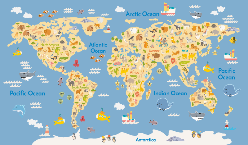 Tapis vinyle carte du monde enfants anglais - TenStickers