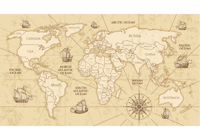 Tapis vinyle carte du monde carte du monde sépia - TenStickers