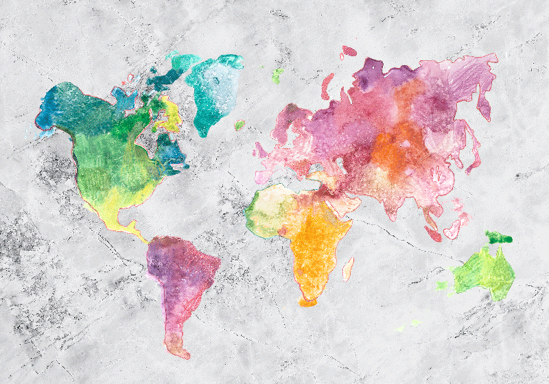 Tapis vinyle carte du monde effet pierre colorée - TenStickers
