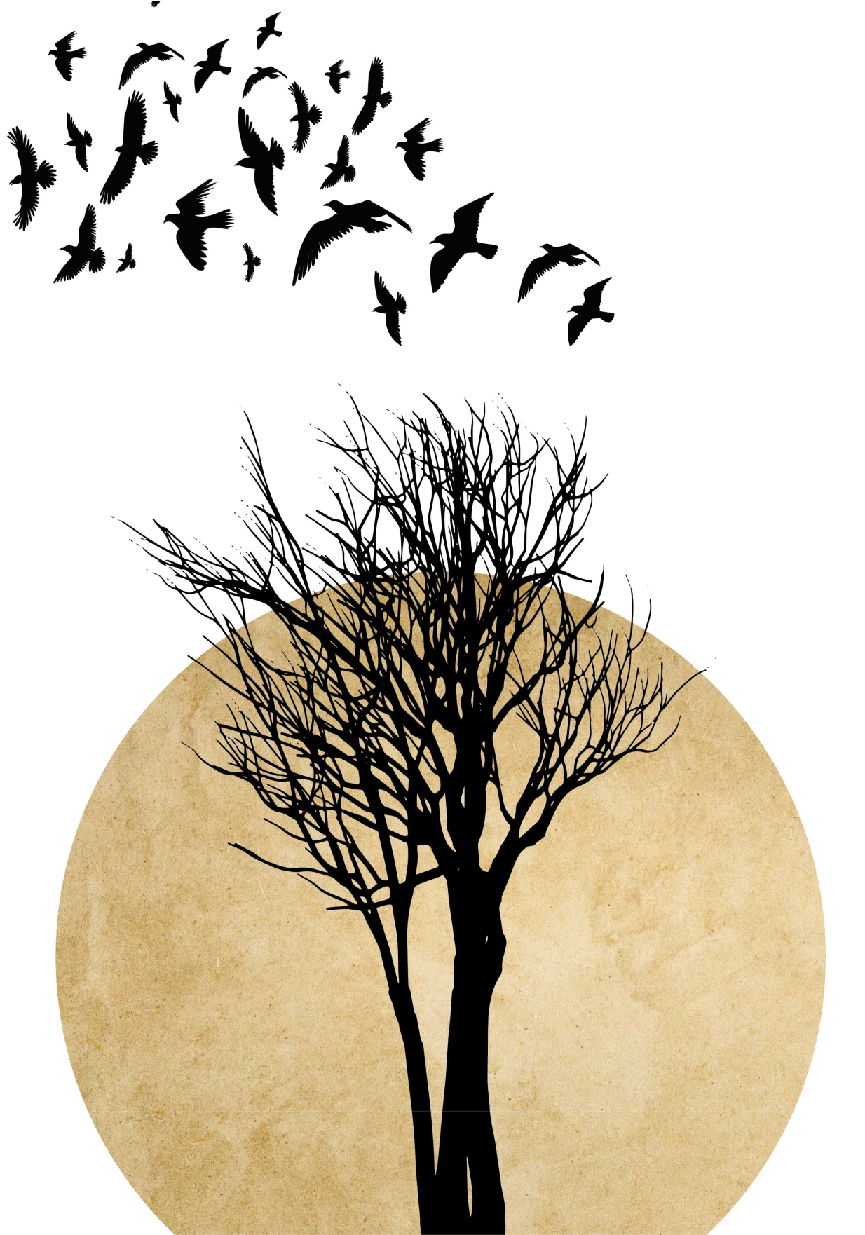 Tapis vinyle plantes silhouette d'arbre avec oiseaux - TenStickers