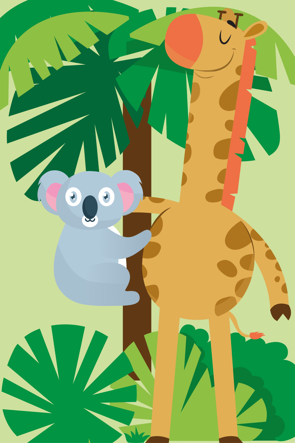 Tapis vinyle pour enfants koalas câlins avec une girafe - TenStickers