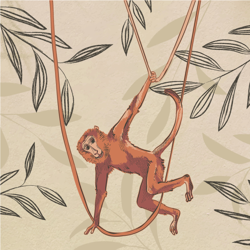 Tapis vinyle pour enfants singe bébé sur une plante - TenStickers