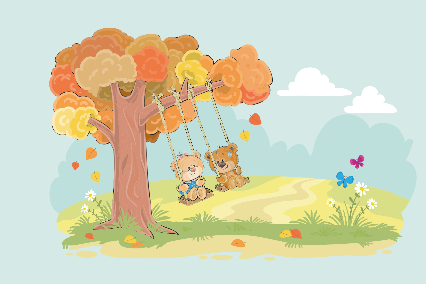 Tapis vinyle pour enfants ours en peluche dans les bois - TenStickers