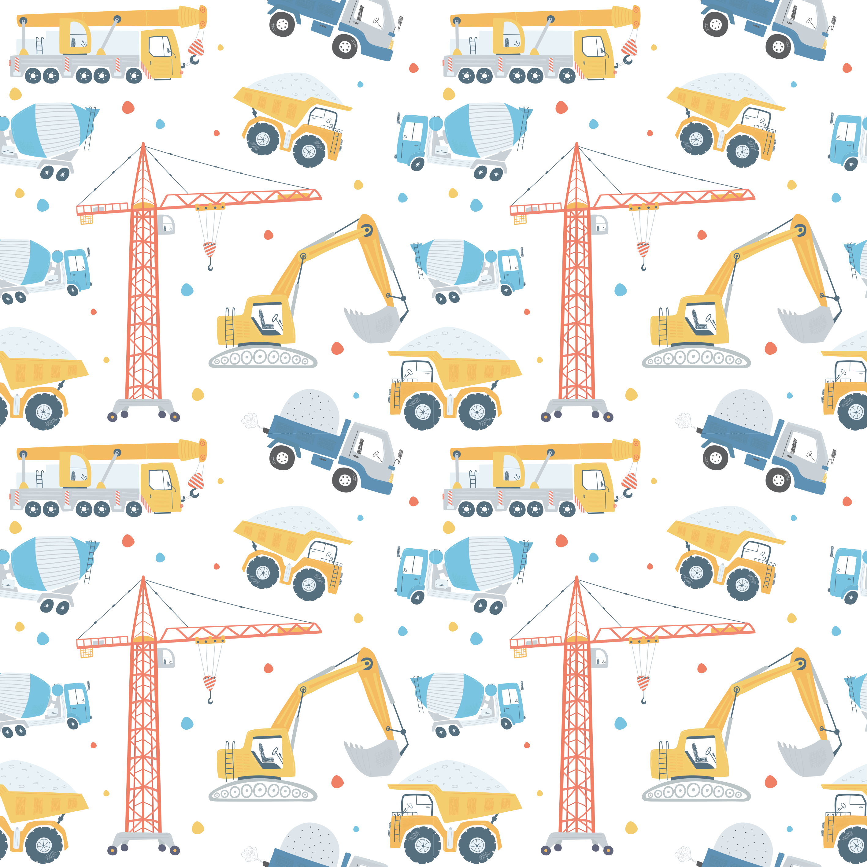 Tapis vinyle pour enfants véhicules de construction pastel - TenStickers