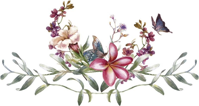 Tapis vinyle entrée papillons et fleurs aquarelle - TenStickers