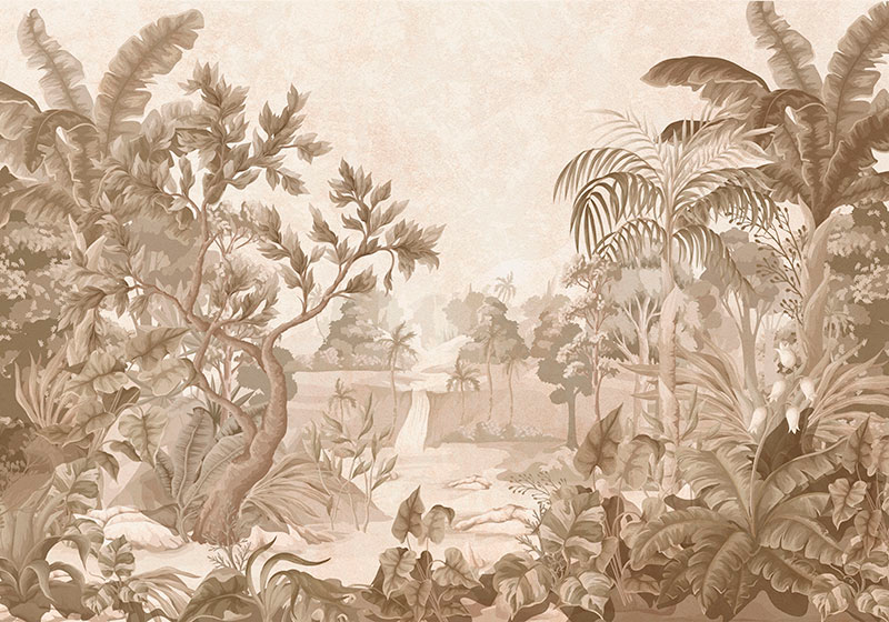 Tapis vinyle beige vues d'une jungle tropicale - TenStickers
