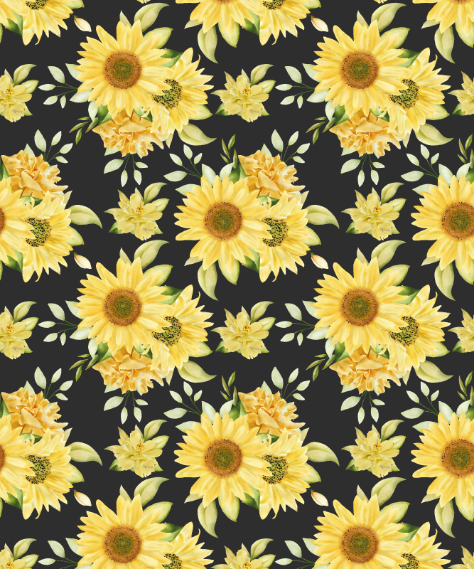 Tapis vinyle jaune motif tournesols fond noir - TenStickers