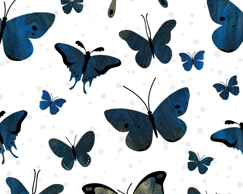 Tapis vinyle blanc ailes de papillon pailletées bleues - TenStickers