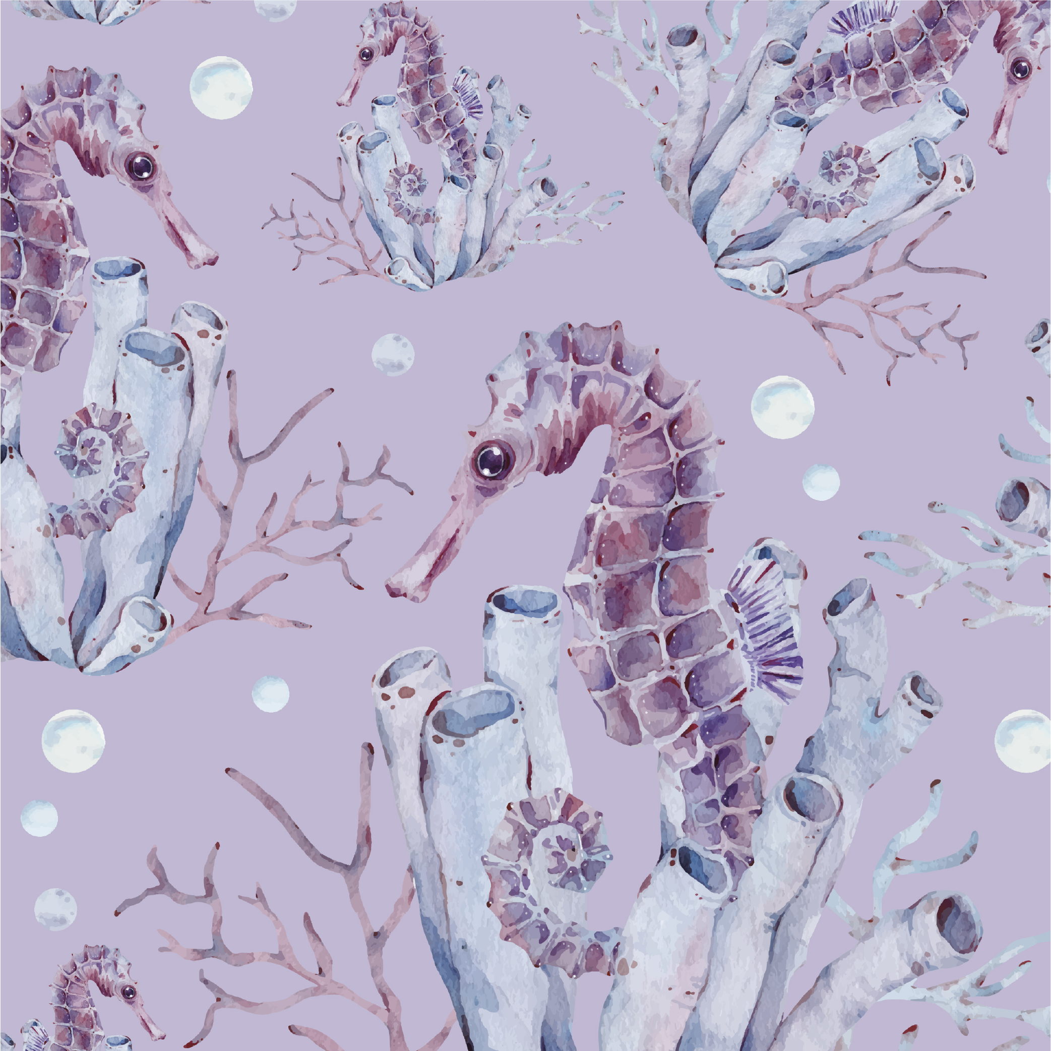 Tapis vinyle violet hippocampe aquarelle - TenStickers