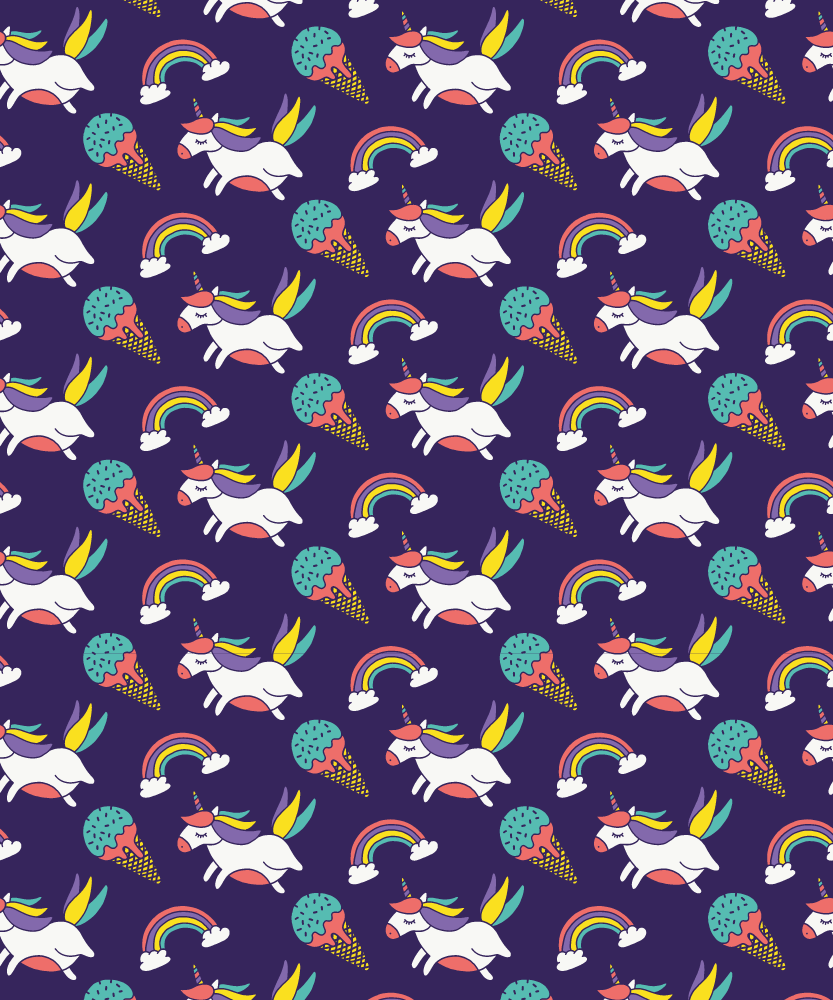 Tapis vinyle violet motif licornes dessinées à la main - TenStickers