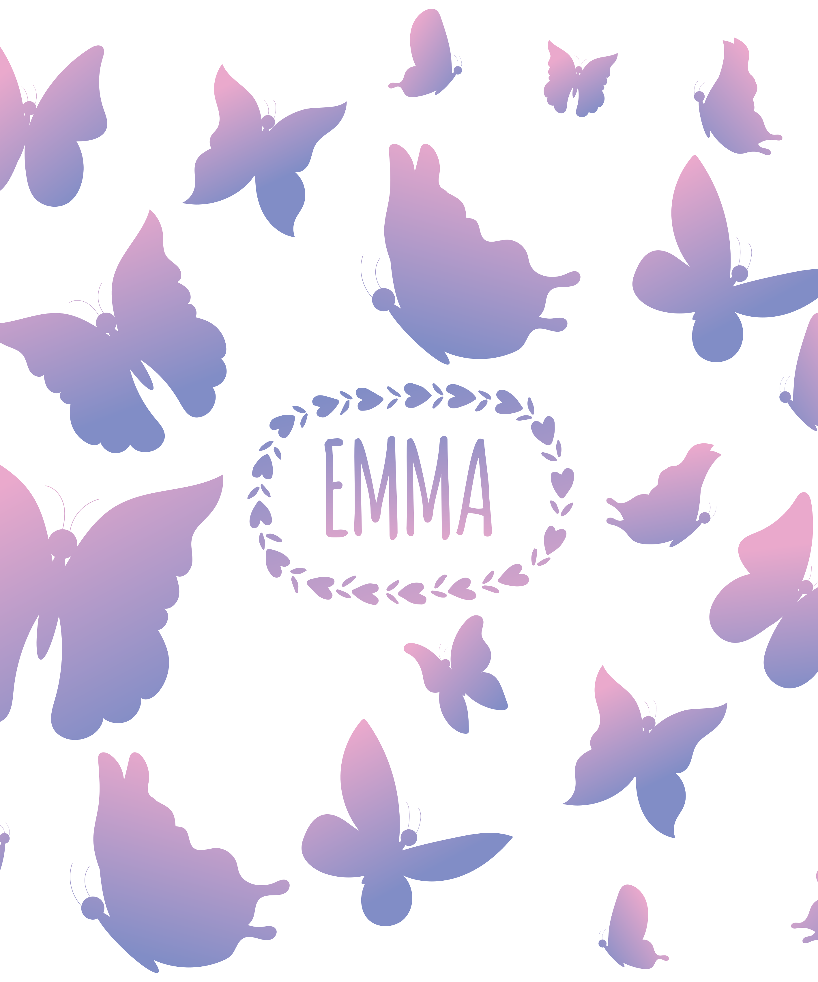 Tapis vinyle violet papillons bleus et violets avec nom - TenStickers