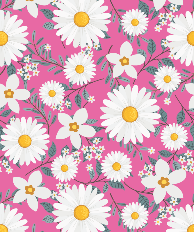 Tapis vinyle rose fleurs de marguerite fond rose - TenStickers