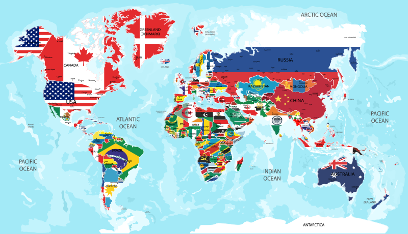 Tapis vinyle carte du monde drapeaux - TenStickers