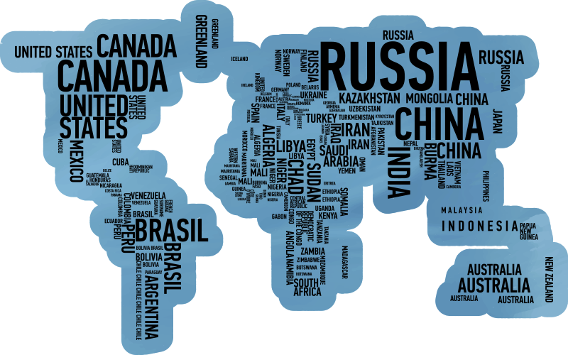 Superbe tapis en vinyle carte du monde avec des noms de pays - TenStickers