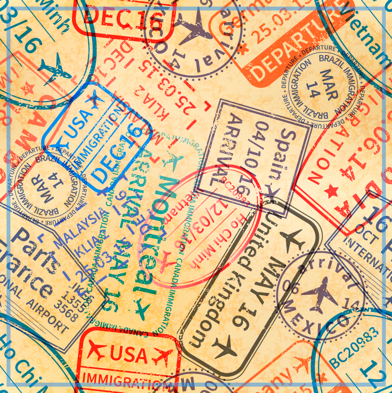 Tapis vinyle carte du monde timbres de passeport de voyage - TenStickers