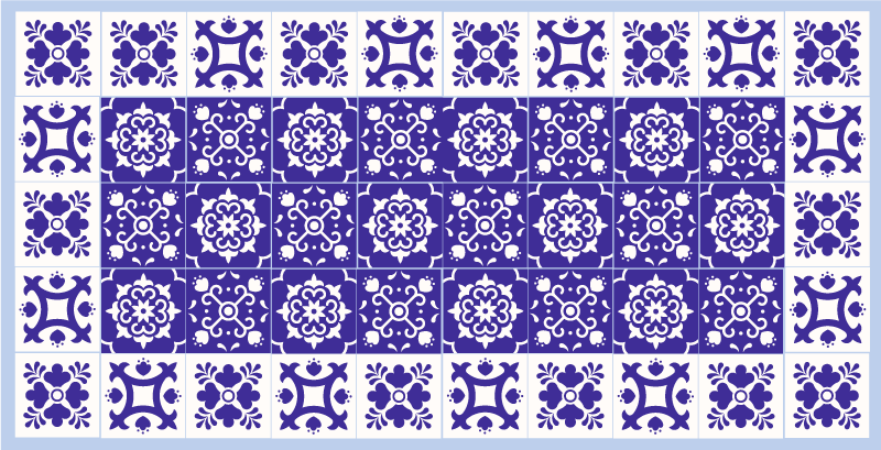Tapis vinyle salle de bain motif en céramique bleue - TenStickers