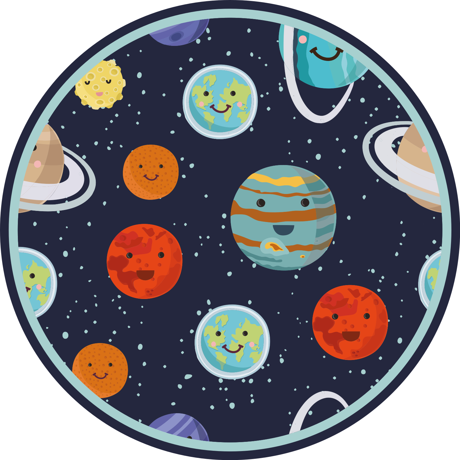 tapis vinyle pour enfants Système solaire planète souriante - TenStickers