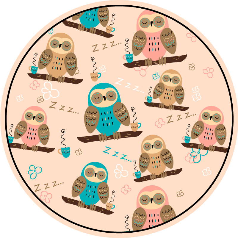 Tapis vinyle bébé cercle sur le thème du hibou - TenStickers