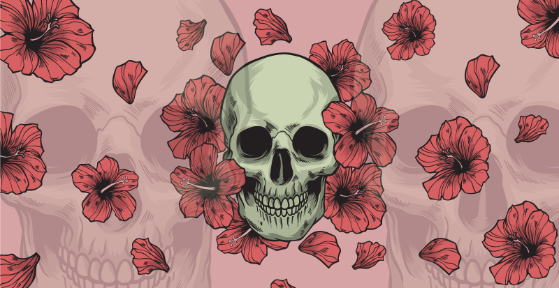 Tapis vinyle pour halloween superposition florale de crâne - TenStickers