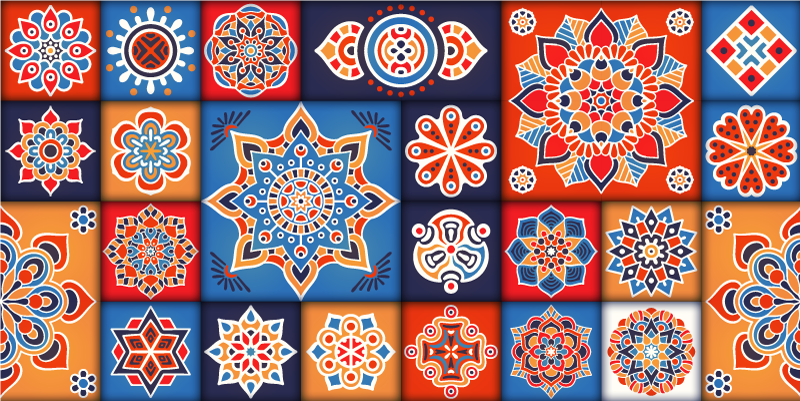 Tapis vinyle carreaux de ciment tuiles de mandala colorées - TenStickers